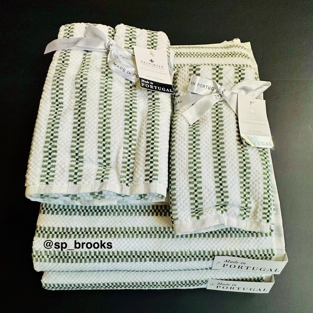 🎁6PC FELPINTER Bath Towel Set - Green and White, Super Soft & Absorbent